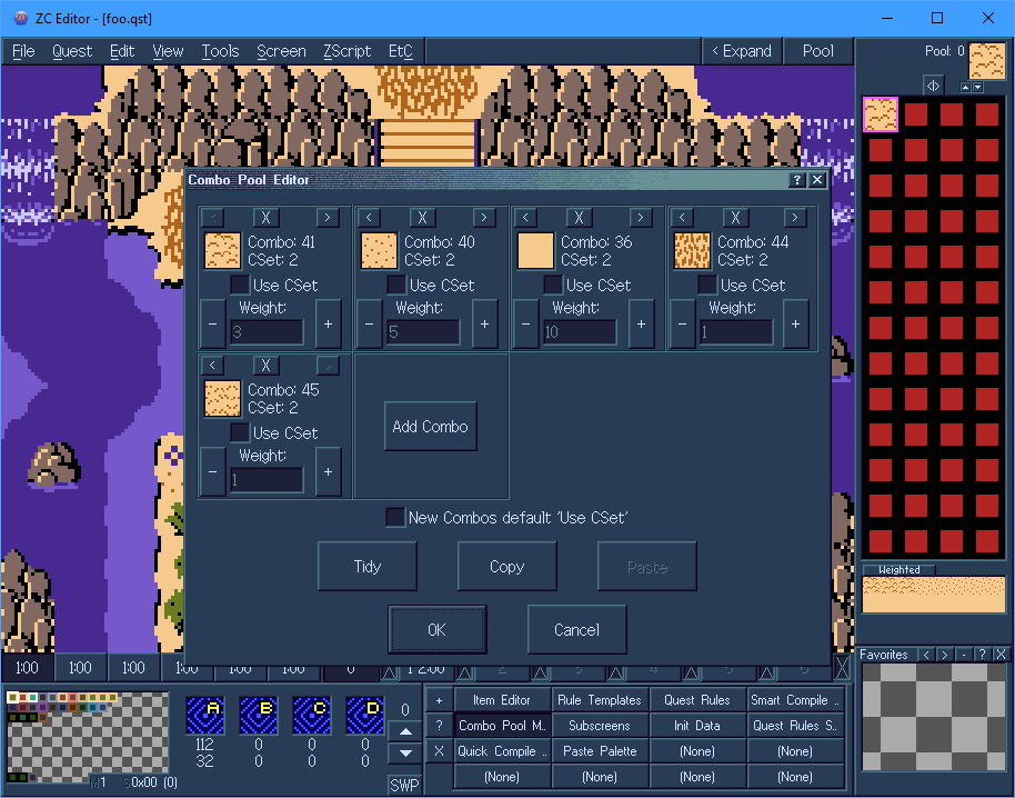 Screenshot of the combo pool editor