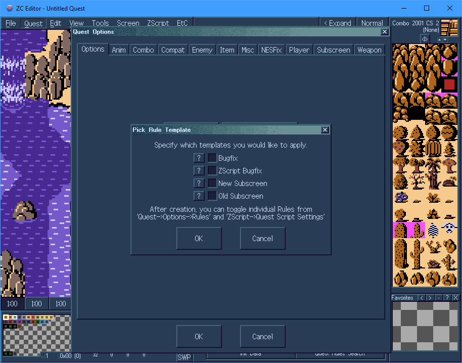 Screenshot of the editor, showing the Rule Templates dialog