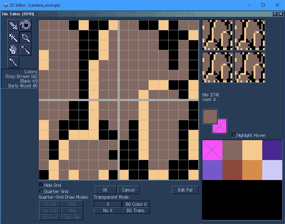 Screenshot of the tile editor for a 4-bit tile