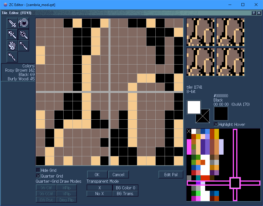 Screenshot of the tile editor for an 8-bit tile